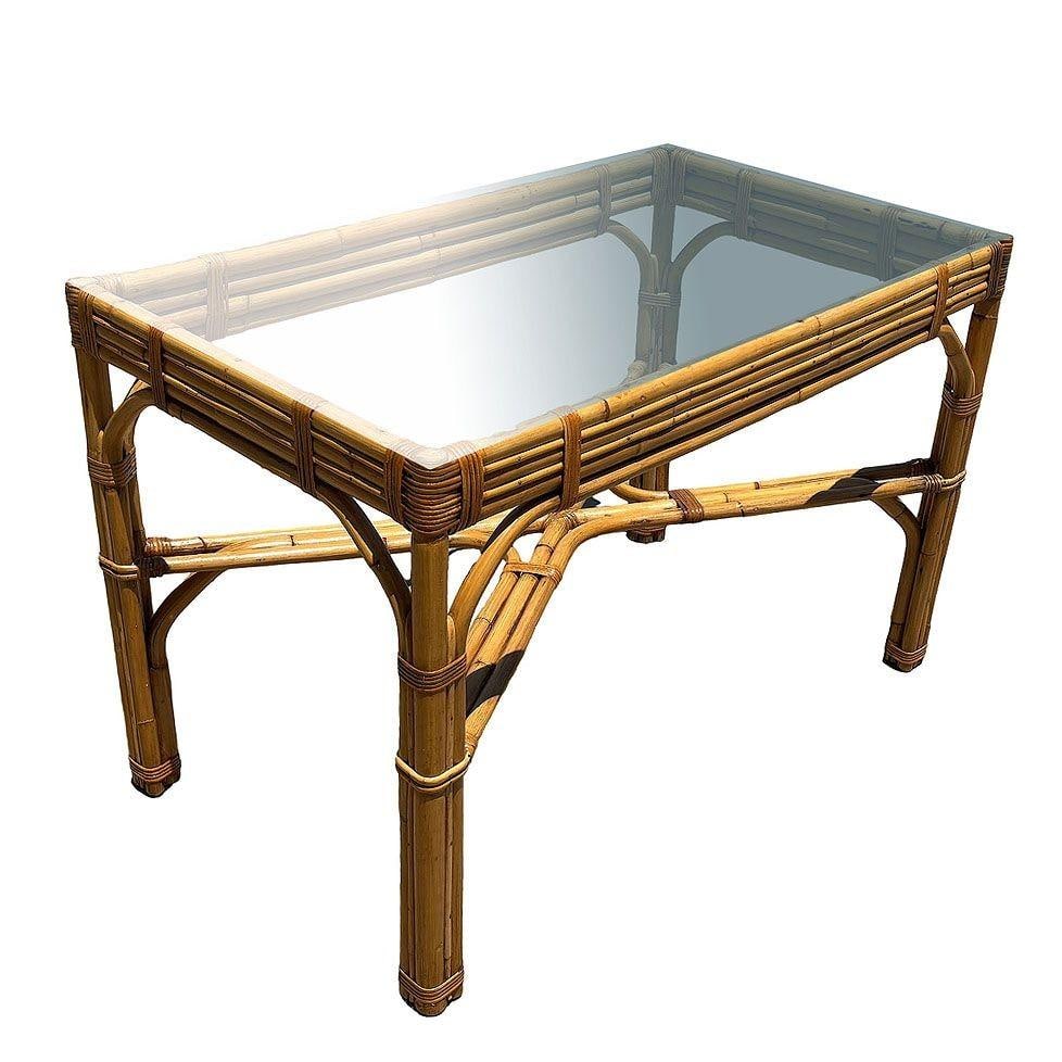 Restored Glass Top "X" base 3-strand Rattan Dining Table - 3