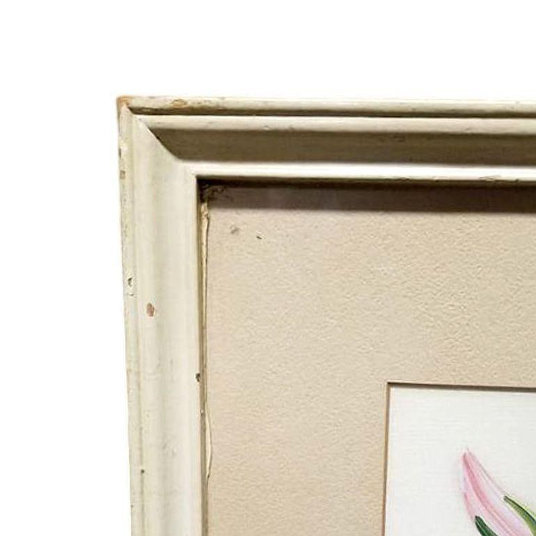 Mid-century Hawaiian Two Lilies Oil Painting on Paper signed E. Wolf, Framed - 5