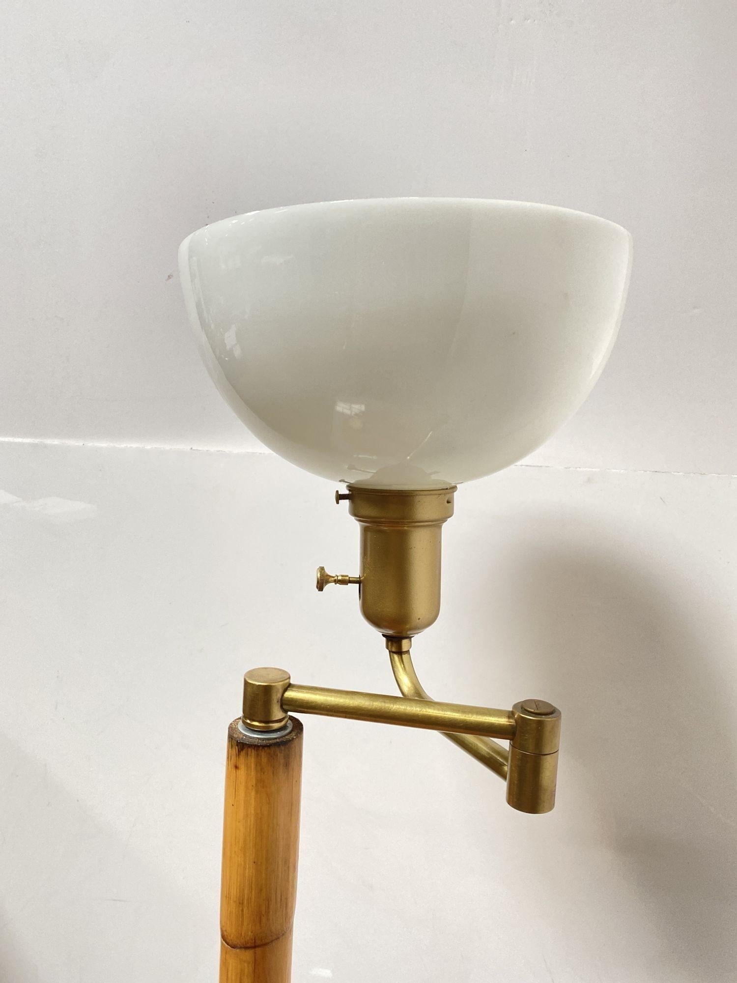 Mid Century Rattan Swing Arm Floor Lamp w/ Drink Stand - 5