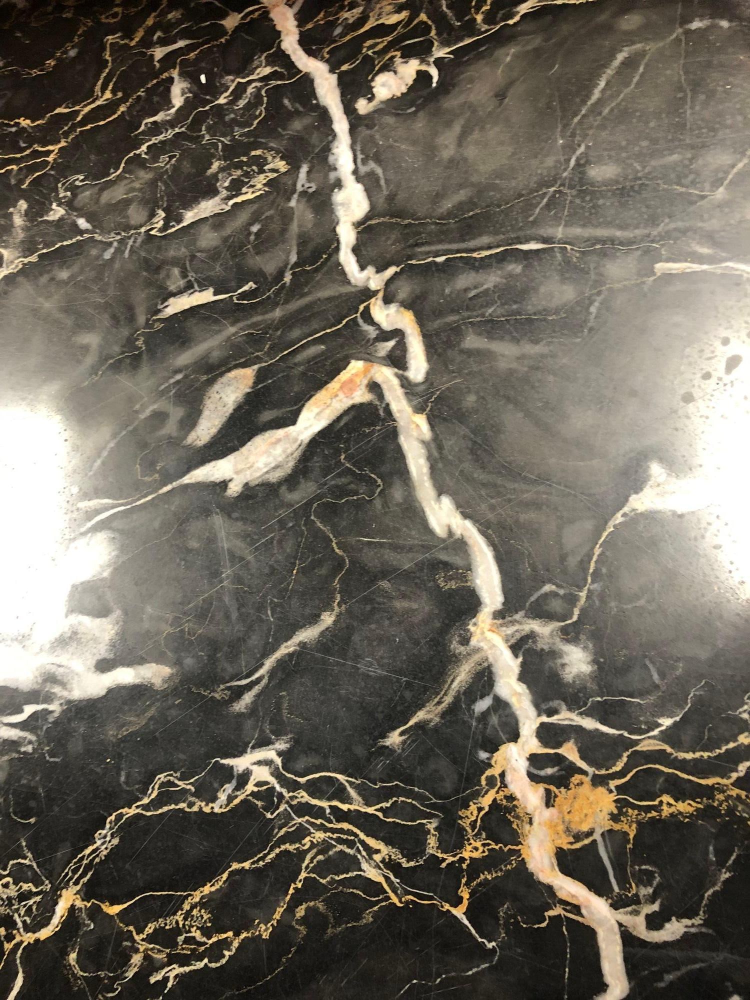 Portoro Nero Marble Dining Set with High Back Thomasville Chairs - 6