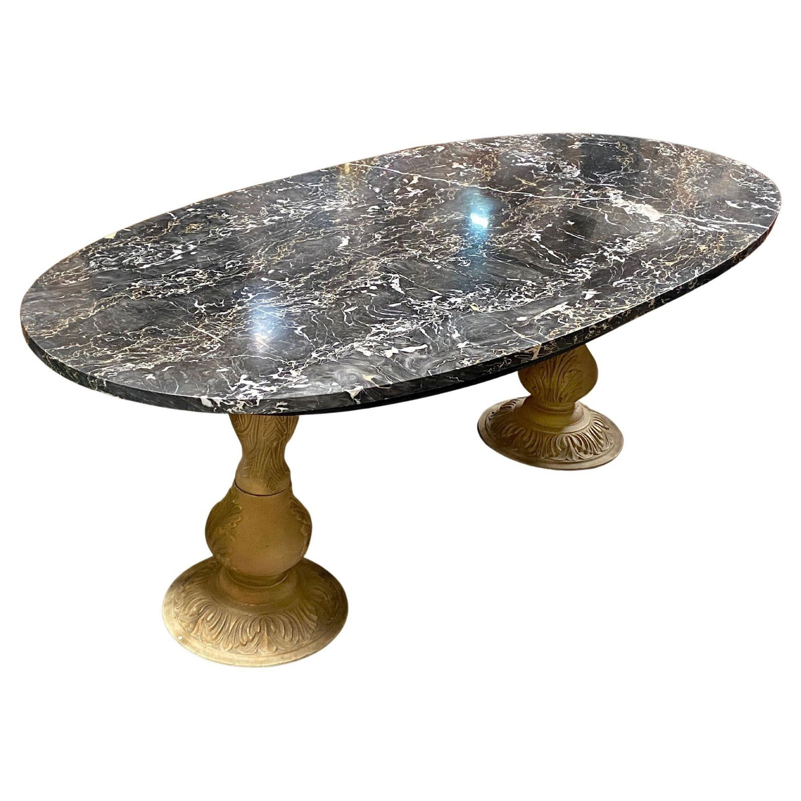 Portoro Nero Marble Dining Set with High Back Thomasville Chairs - 8