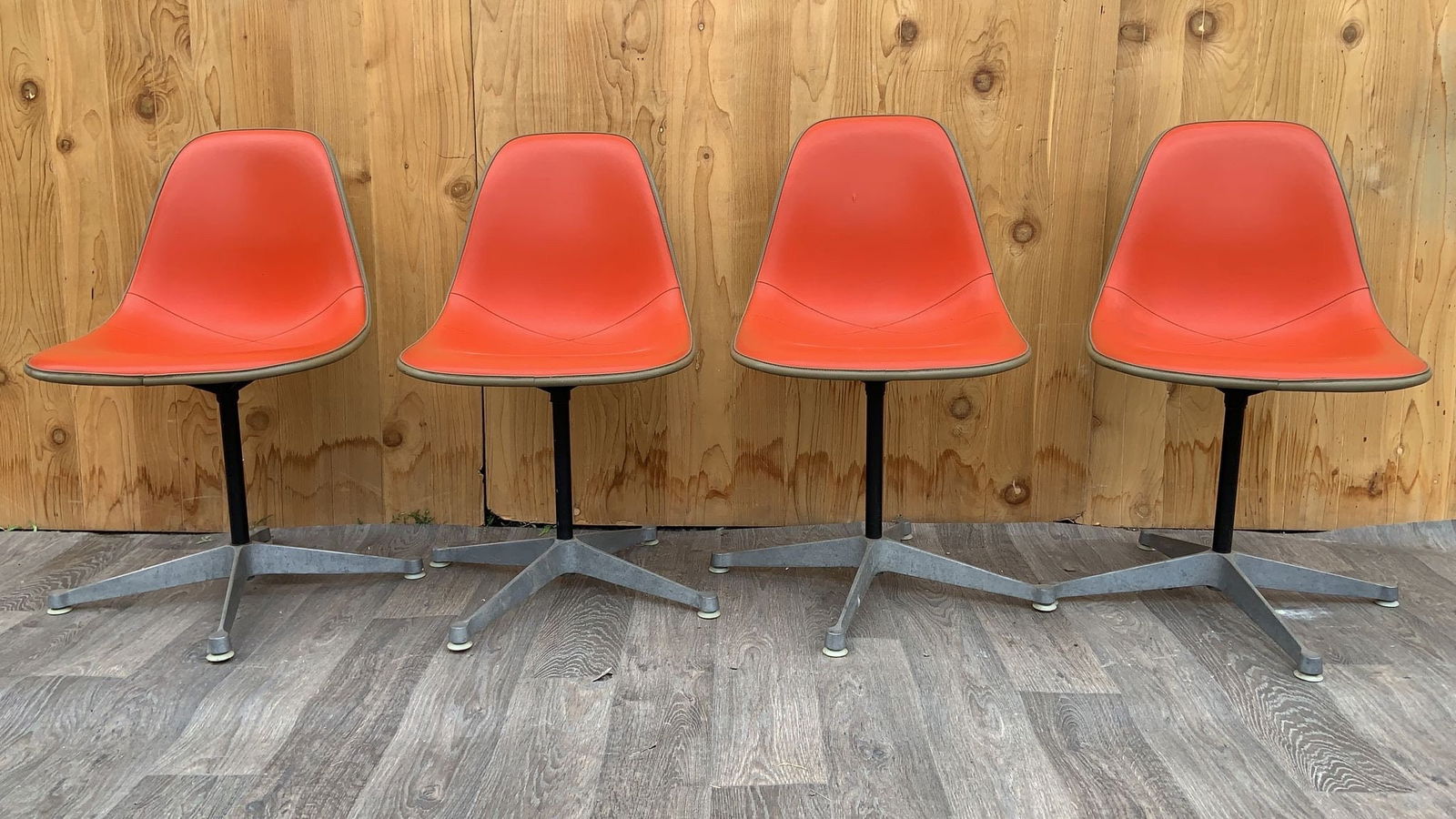 Mid Century Herman Miller Swivel Shell Chairs – Set of 4 Orange Vinyl (1 of 10)