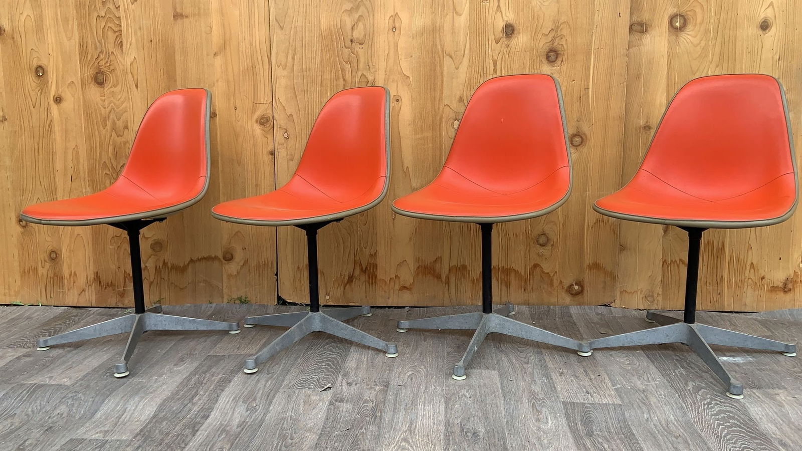 Mid Century Herman Miller Swivel Shell Chairs – Set of 4 Orange Vinyl - 4