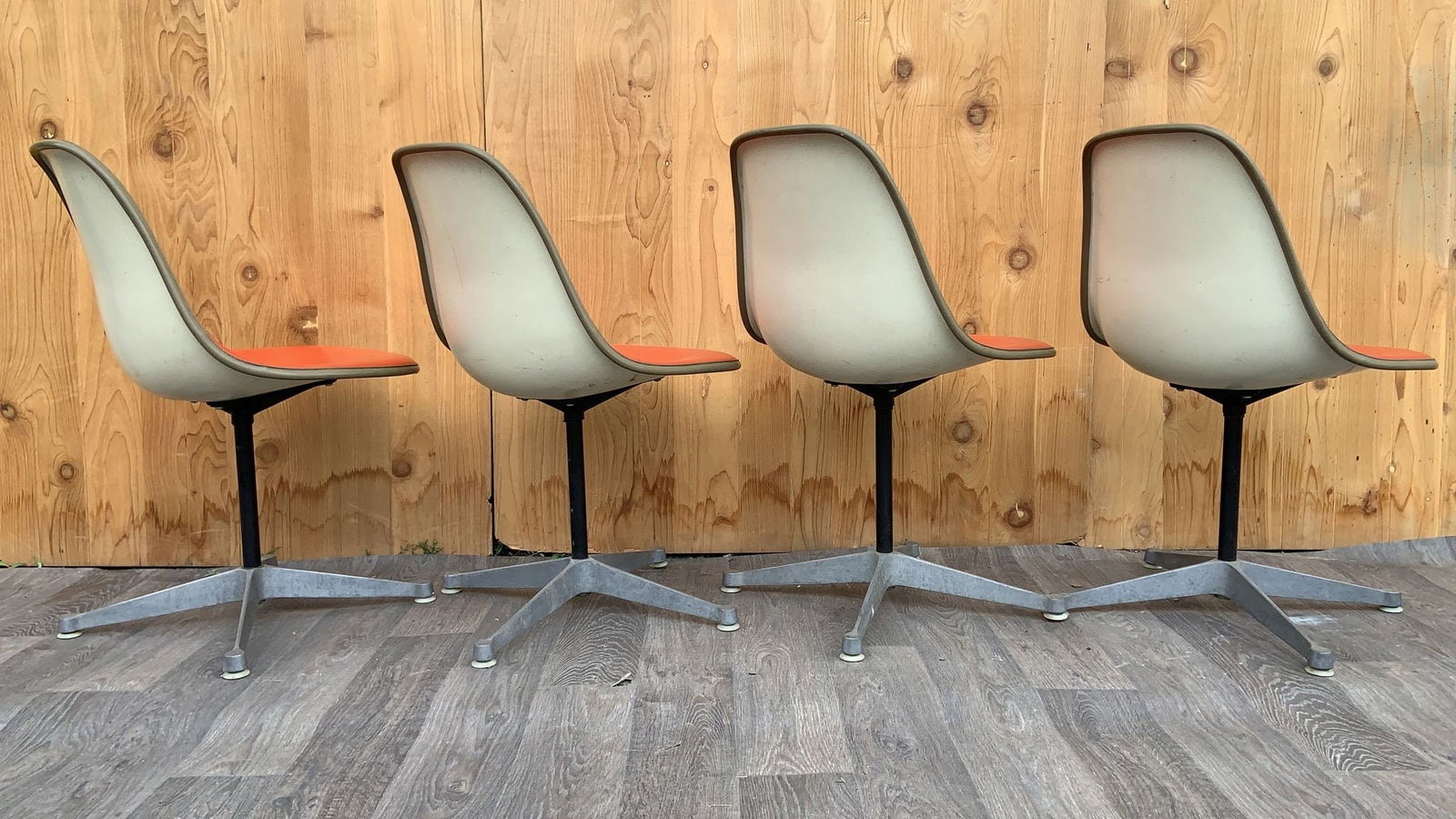 Mid Century Herman Miller Swivel Shell Chairs – Set of 4 Orange Vinyl - 5