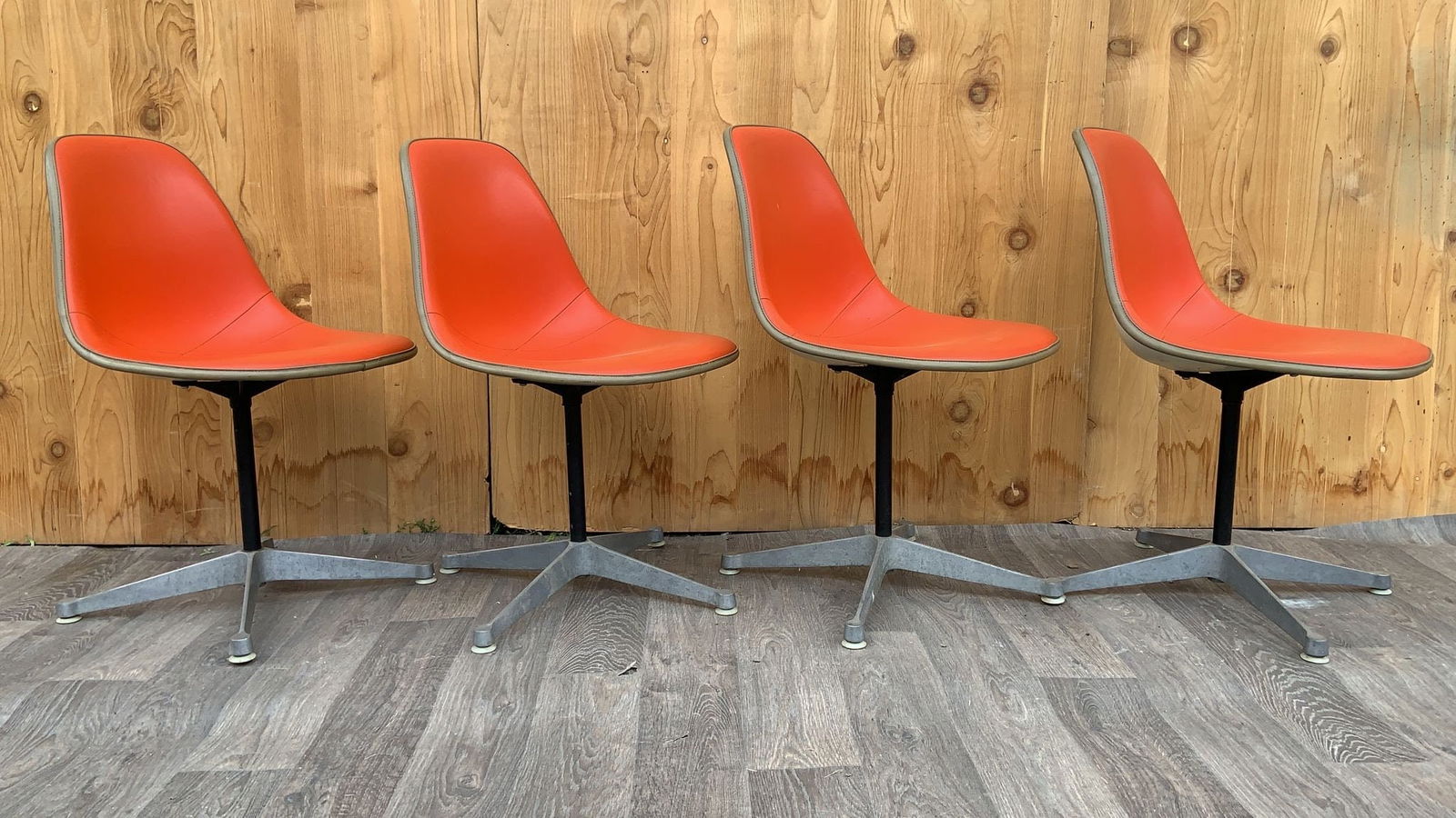 Mid Century Herman Miller Swivel Shell Chairs – Set of 4 Orange Vinyl - 7