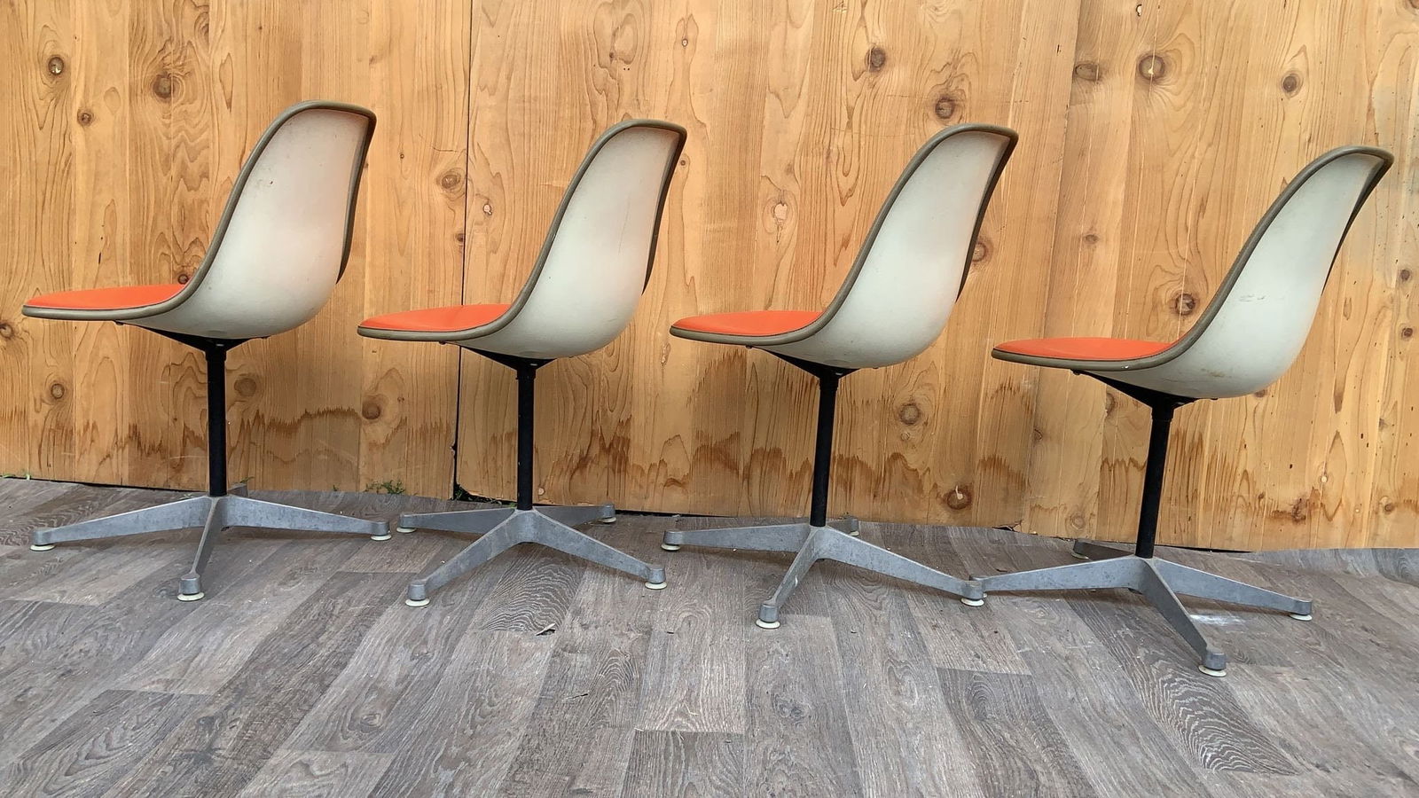 Mid Century Herman Miller Swivel Shell Chairs – Set of 4 Orange Vinyl - 8
