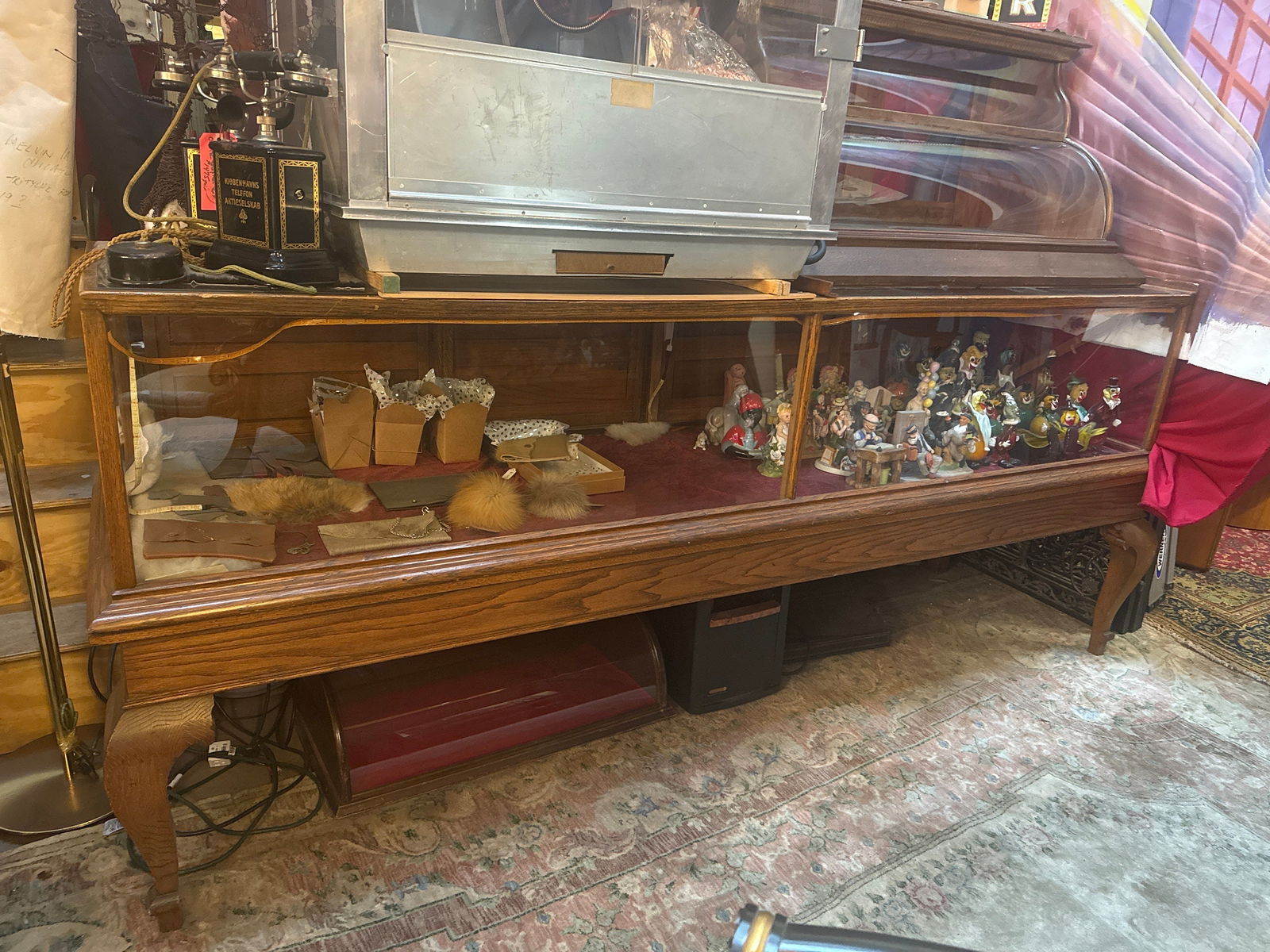 Antique Victoria Glass Showcase Display Case in Tall Cabriolet Legs (1 of 2)