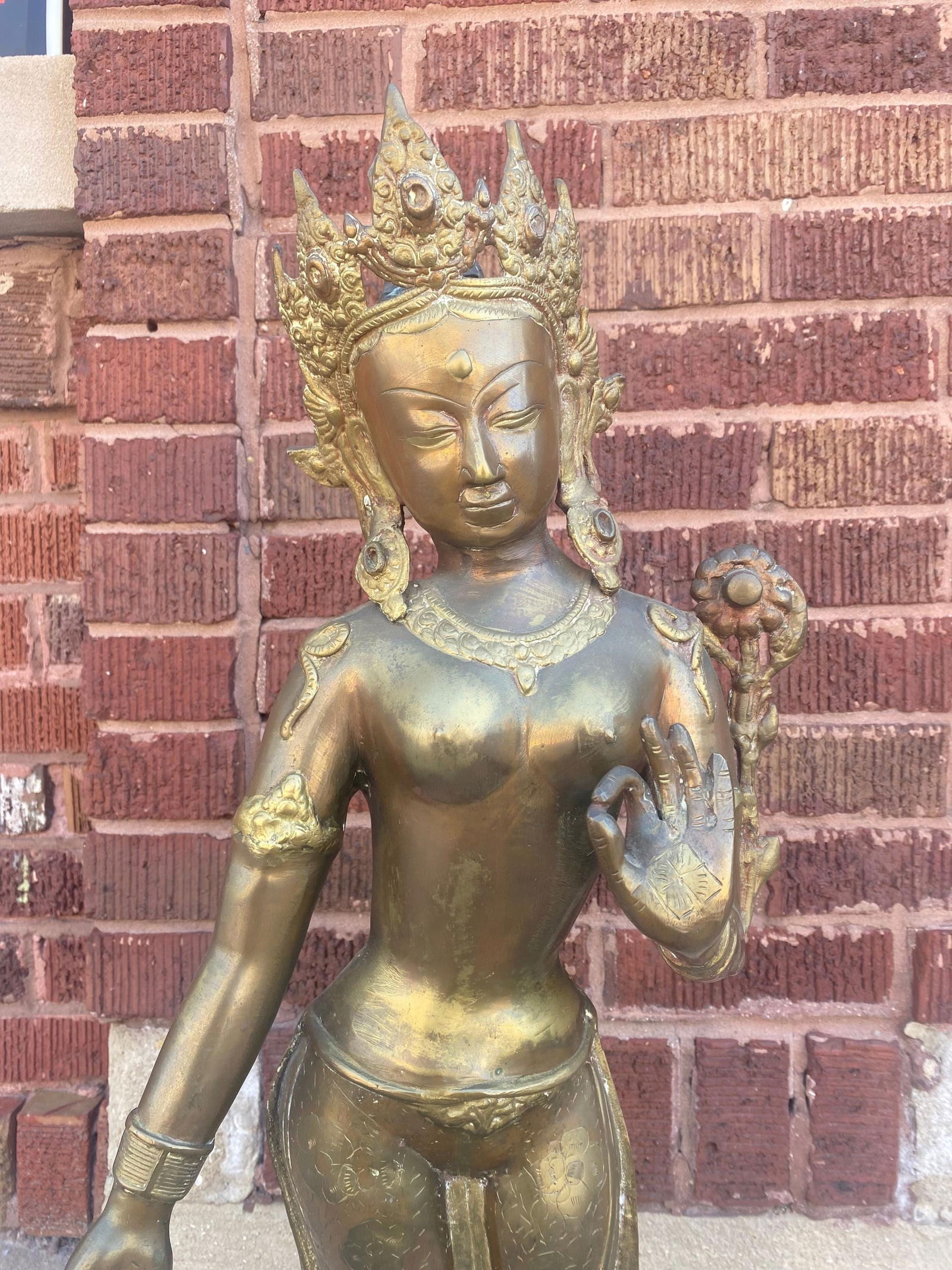 Antique Brass Tibetan Tara Buddhist Goddess Statue - 2
