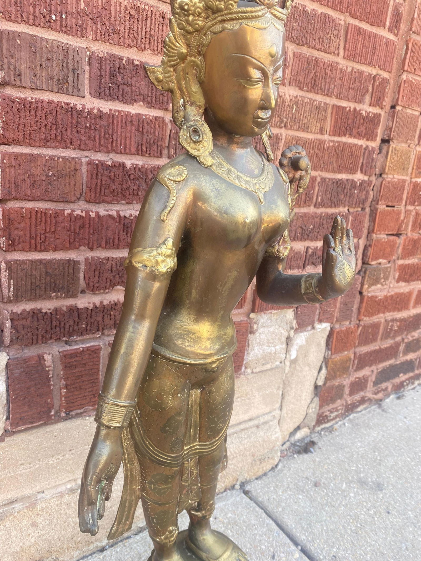 Antique Brass Tibetan Tara Buddhist Goddess Statue - 4