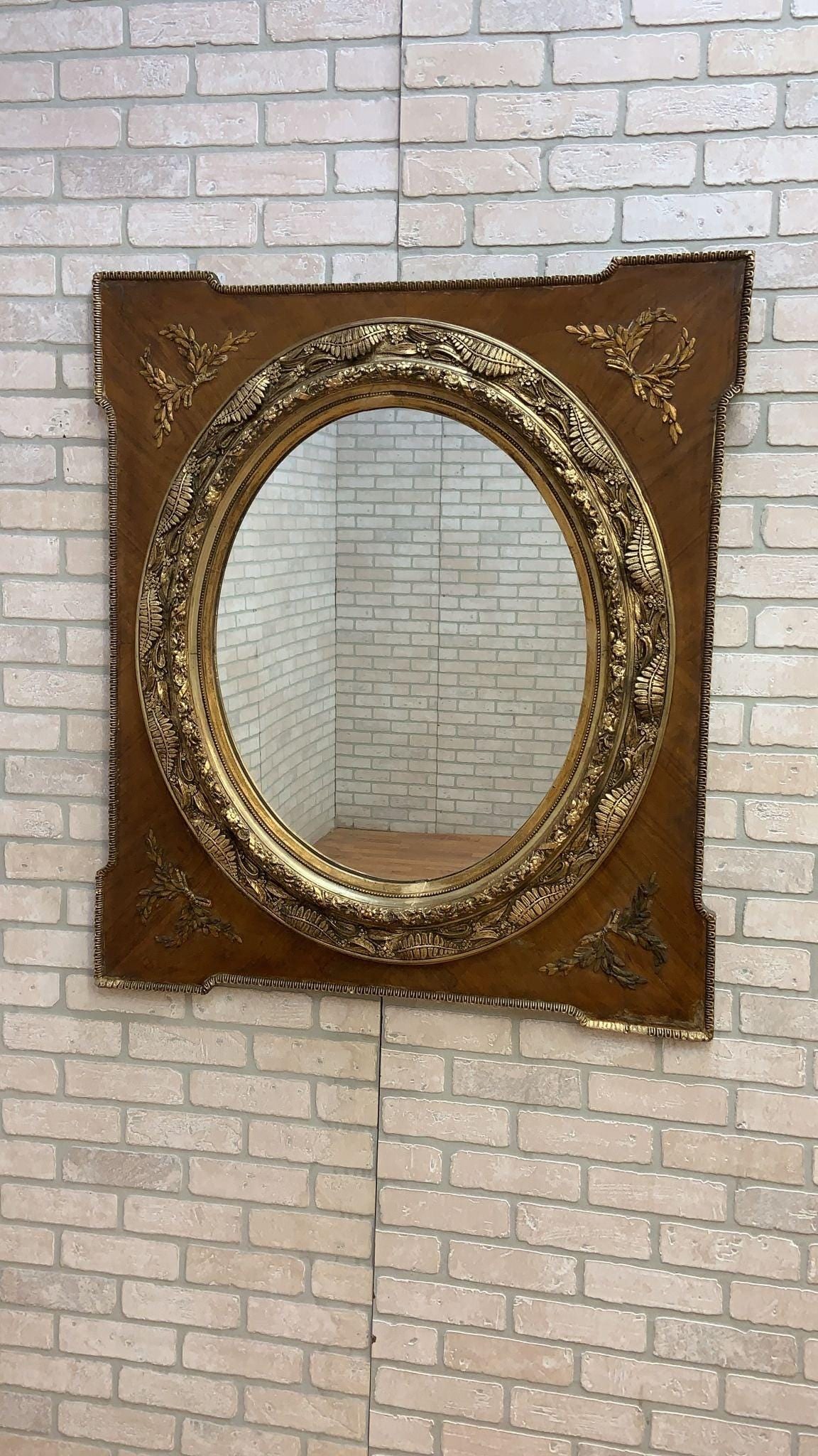Antique French Napoleon III Caved Gold Gilded Wood Medallion Wall Mirror - 2