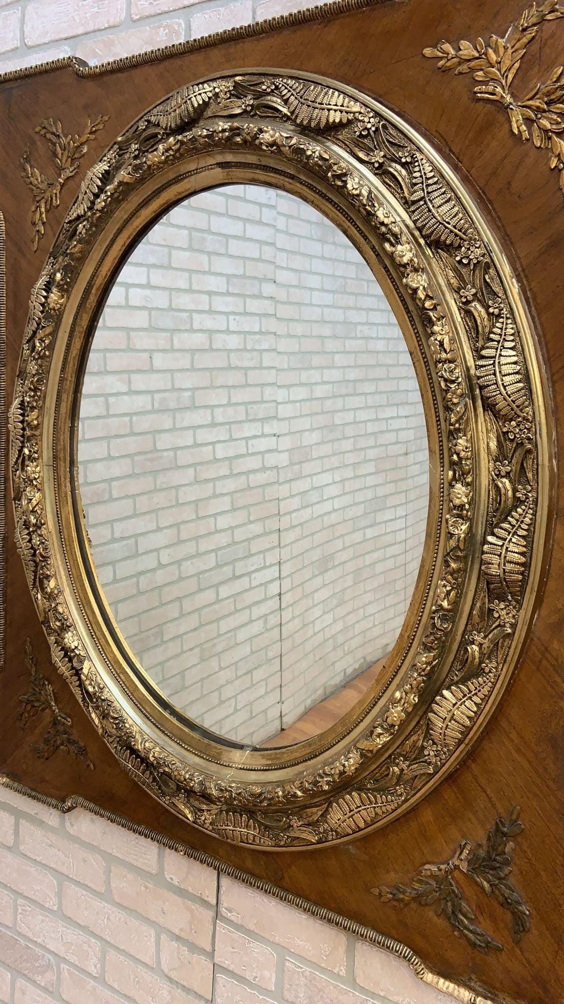 Antique French Napoleon III Caved Gold Gilded Wood Medallion Wall Mirror - 4