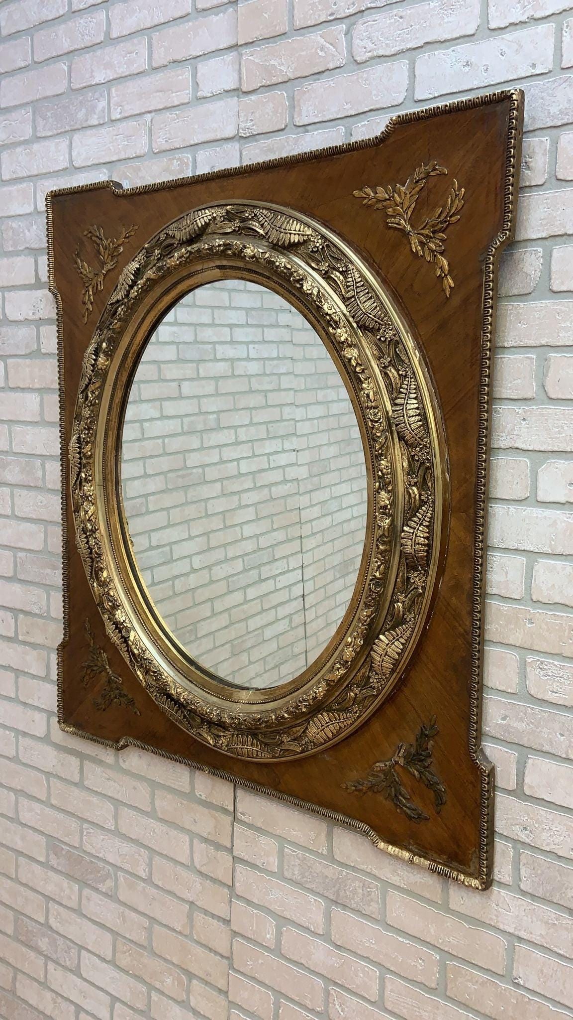 Antique French Napoleon III Caved Gold Gilded Wood Medallion Wall Mirror - 5