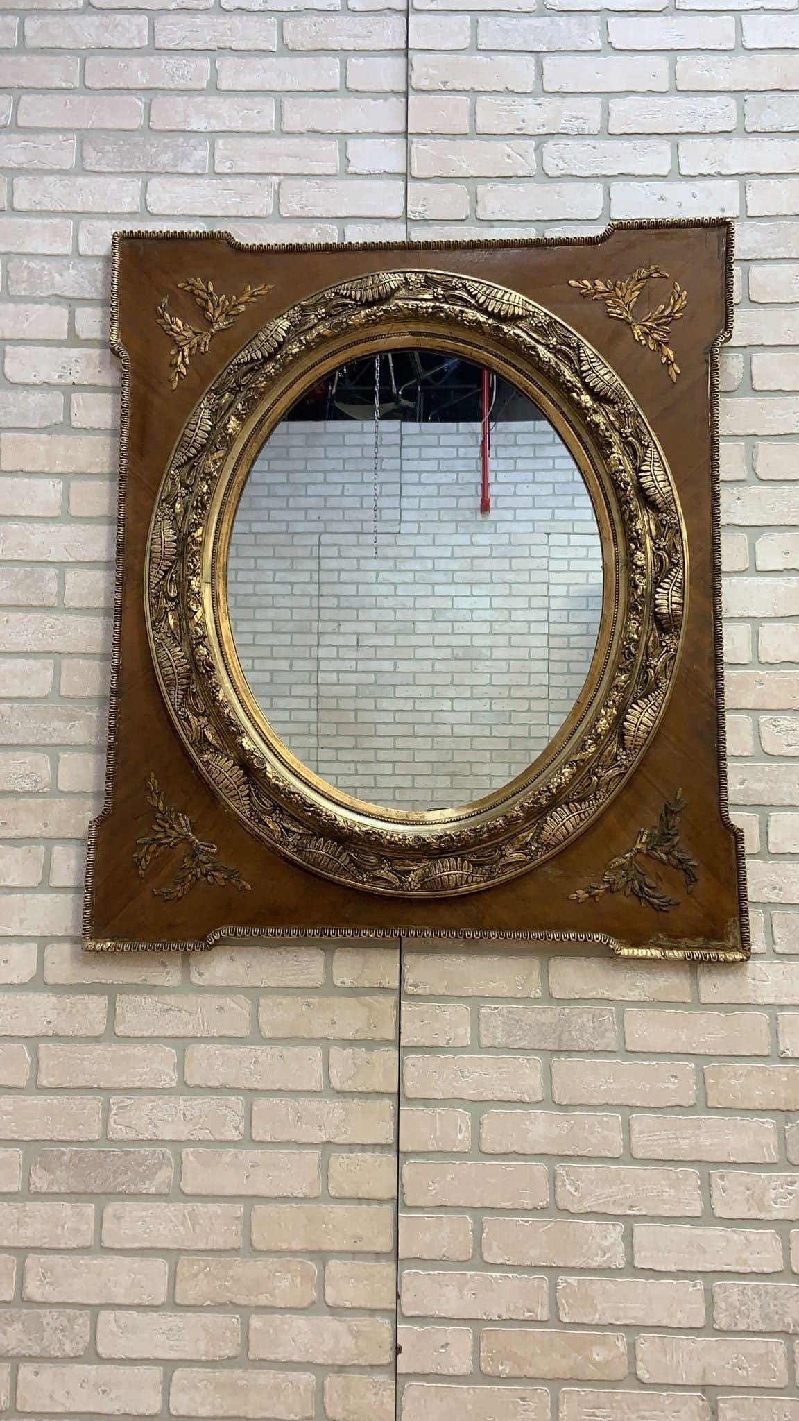 Antique French Napoleon III Caved Gold Gilded Wood Medallion Wall Mirror - 7