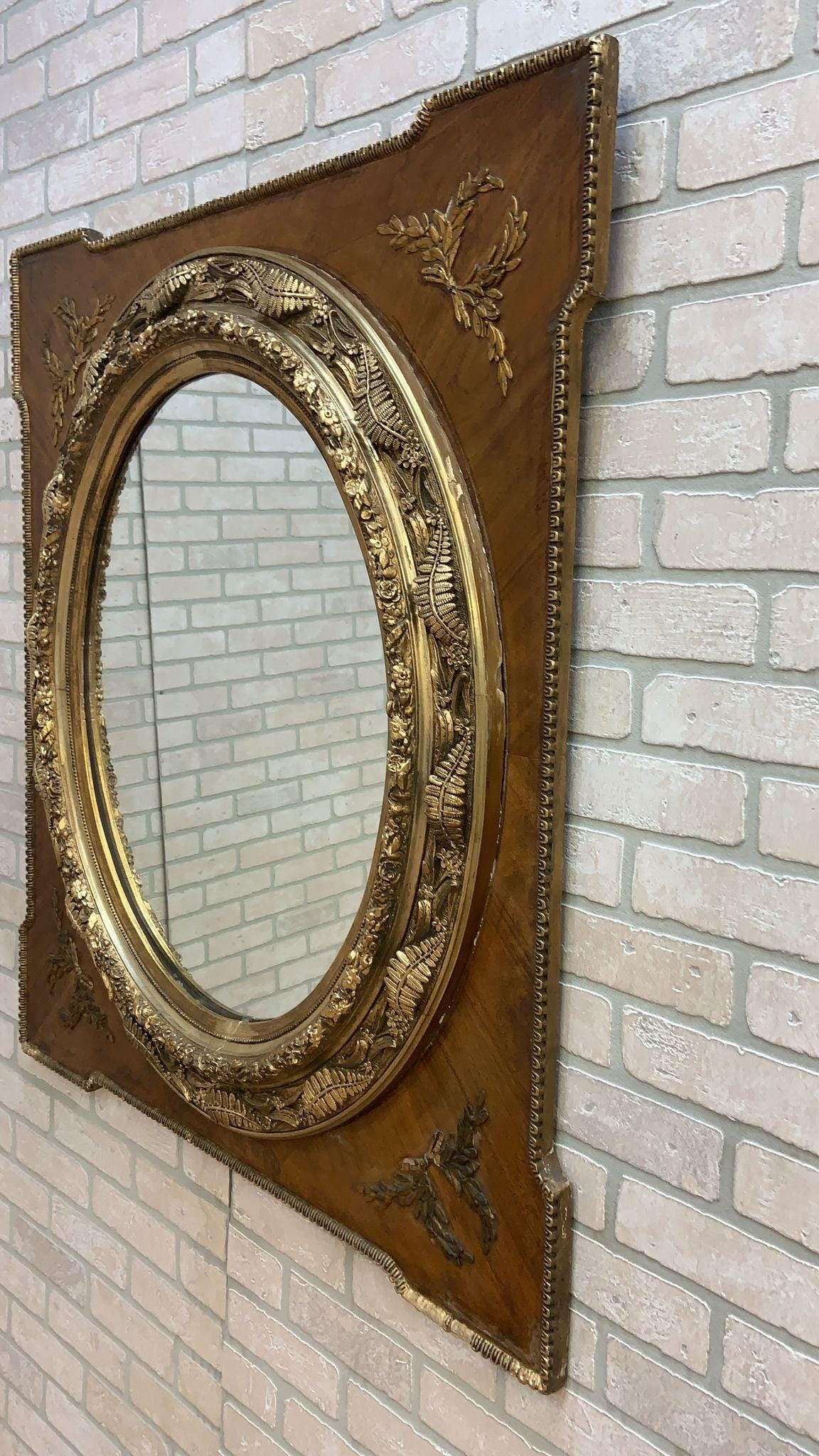 Antique French Napoleon III Caved Gold Gilded Wood Medallion Wall Mirror - 8
