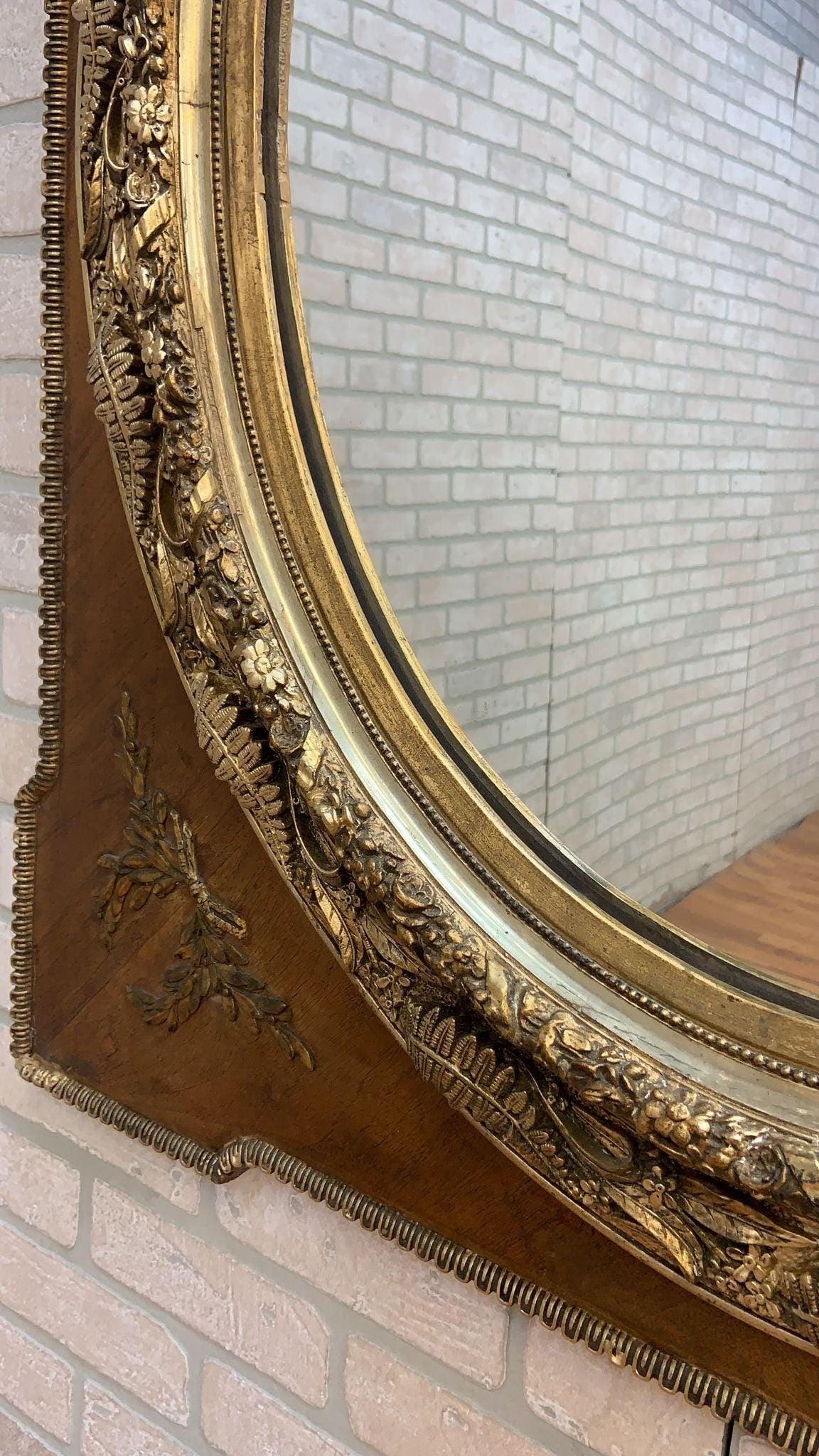 Antique French Napoleon III Caved Gold Gilded Wood Medallion Wall Mirror - 9