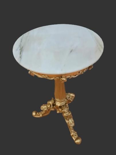 Antique Italian Marble Top Carved Ornate Giltwood Tripod Gueridon - 3