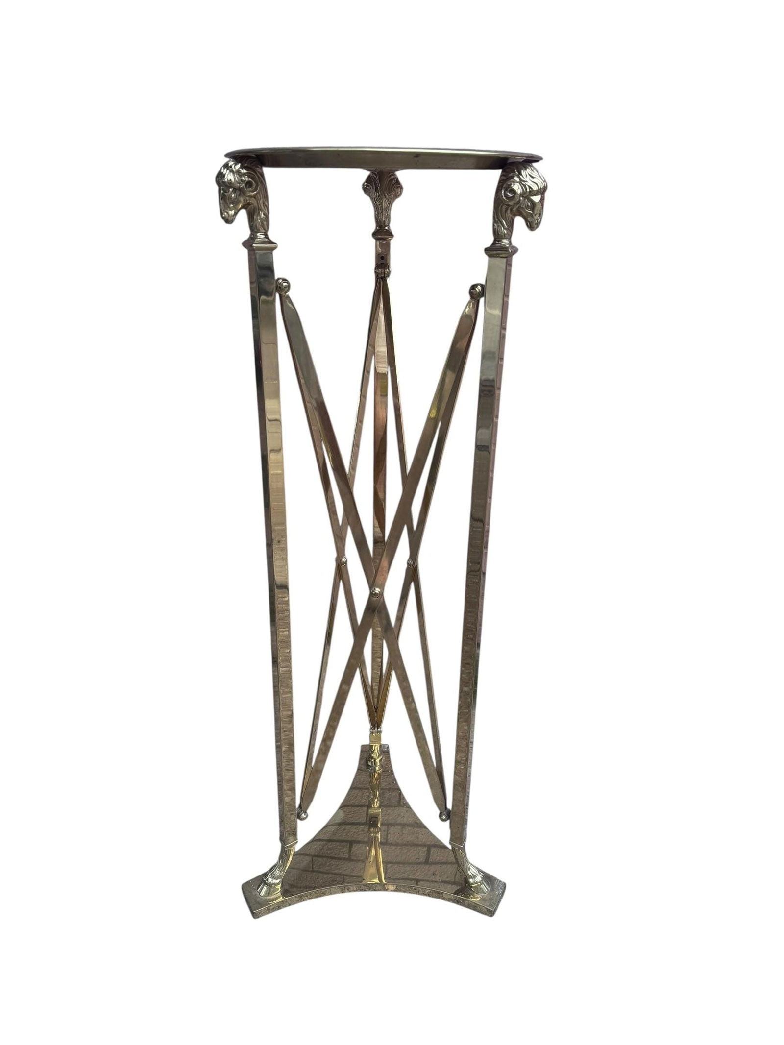 Hollywood Regency Italian Maison Jansen Brass Ram Pedestal Tray Table: Title: Hollywood Regency Italian Maison Jansen Brass Ram Pedestal Tray Table Description: Hollywood Regency Italian Maison Jansen Brass Ram Pedestal Tray Table Fabulous tall brass Maison Jansen rams h