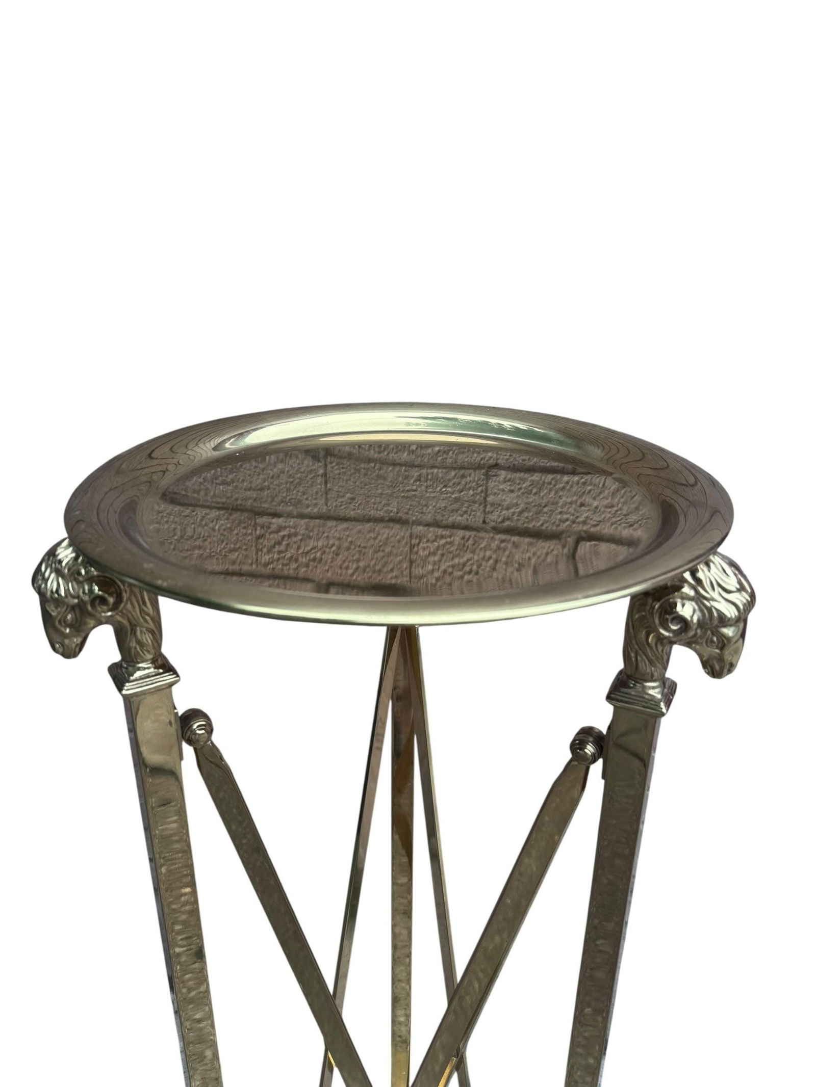 Hollywood Regency Italian Maison Jansen Brass Ram Pedestal Tray Table - 5