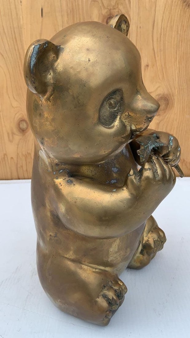 Mid Century Modern Brass Panda Statue Figurine - 4