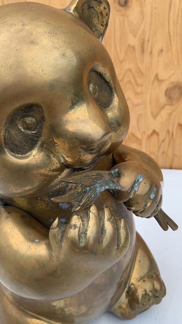 Mid Century Modern Brass Panda Statue Figurine - 5