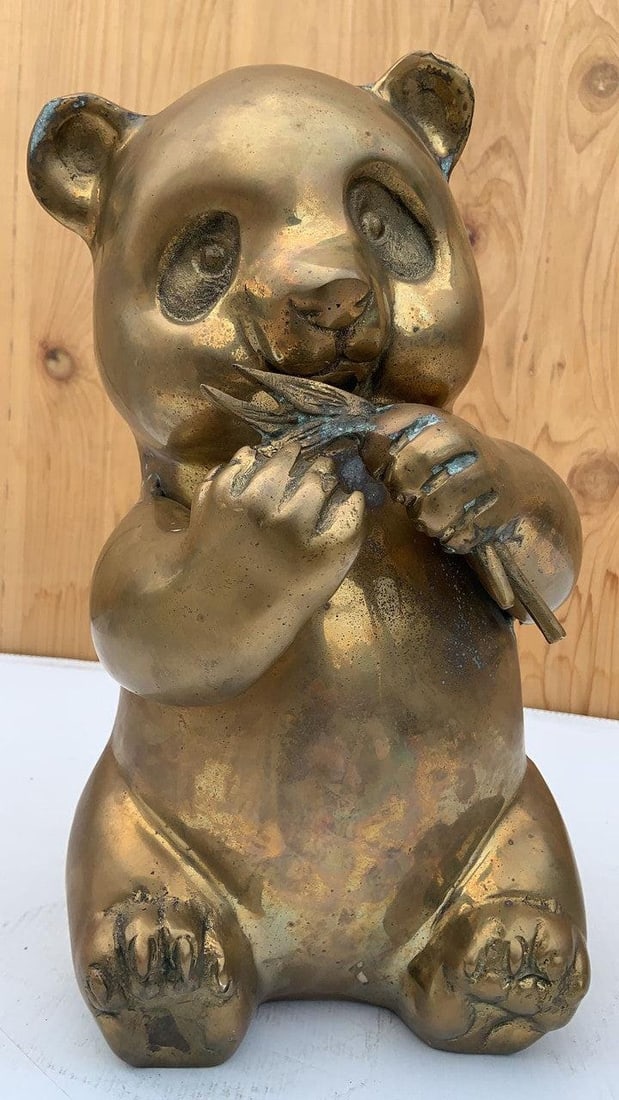 Mid Century Modern Brass Panda Statue Figurine - 6