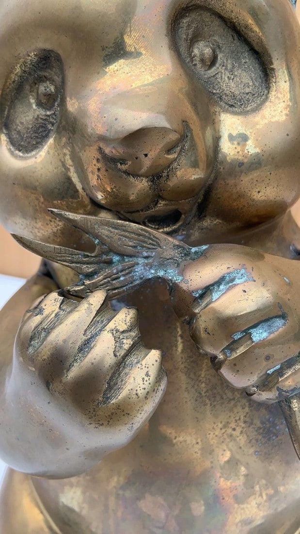 Mid Century Modern Brass Panda Statue Figurine - 8