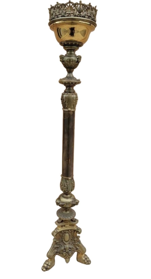 Antique Tall Ornate Cherub Bronze Church Floor Candle Holder (1 of 5)