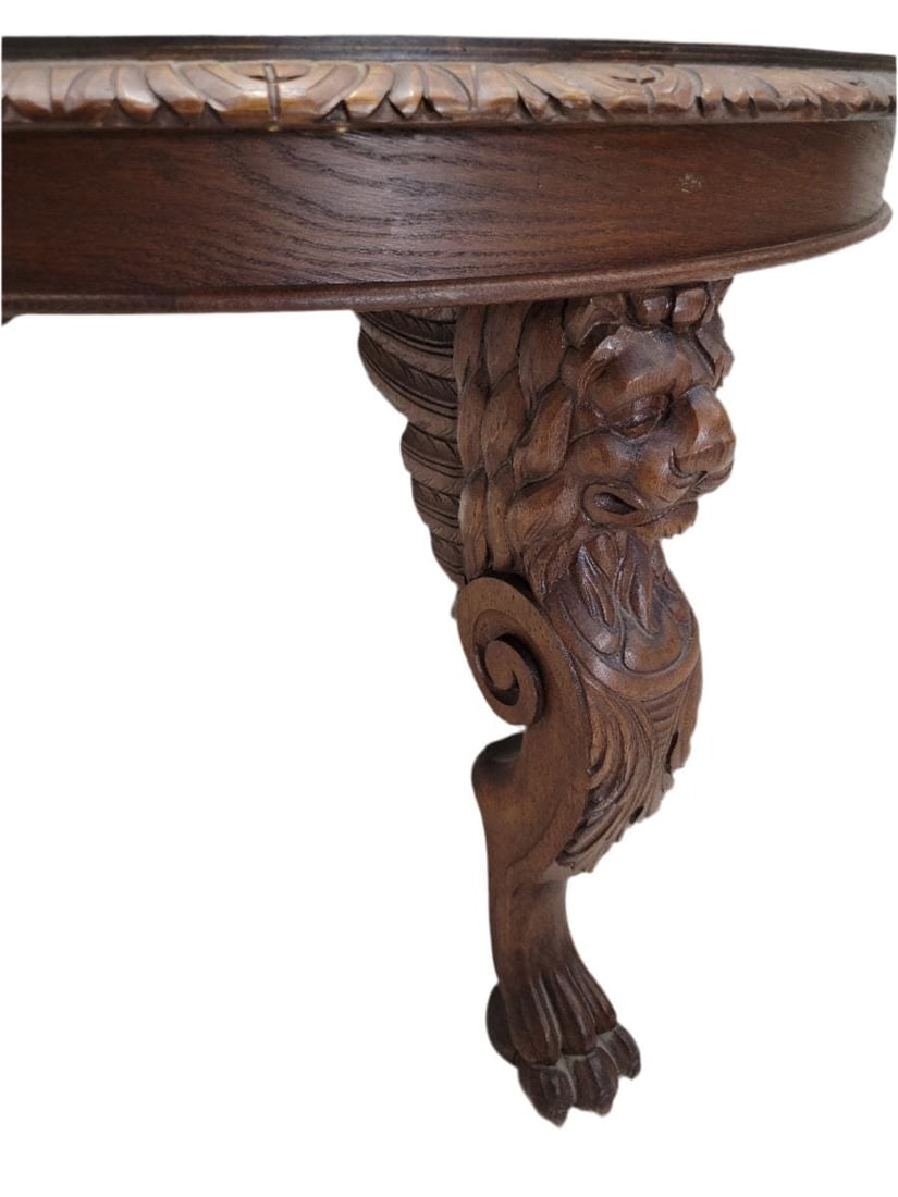 Antique French Figural Carved Ornate Oak Center Accent Entryway Table - 5