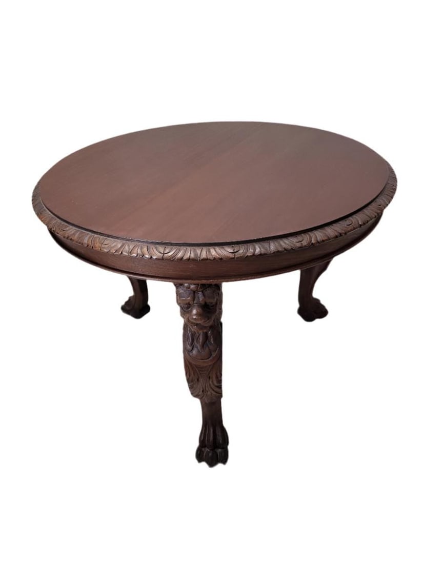 Antique French Figural Carved Ornate Oak Center Accent Entryway Table - 6