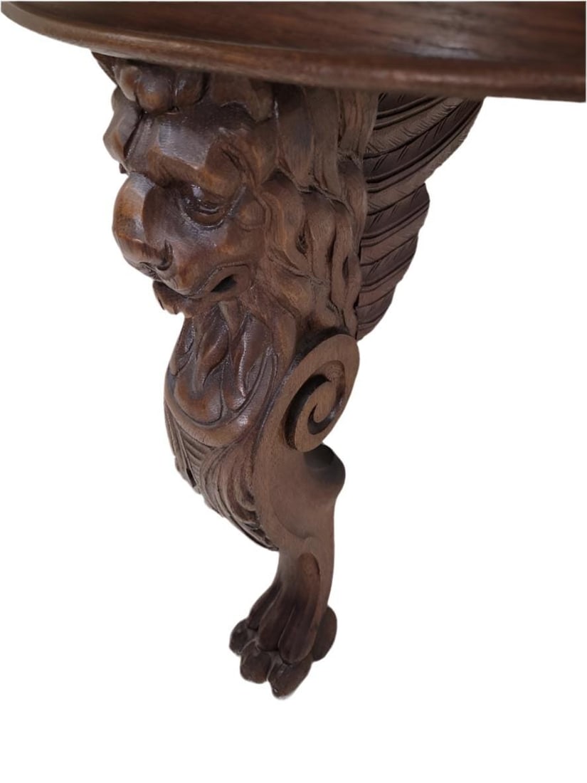 Antique French Figural Carved Ornate Oak Center Accent Entryway Table - 7