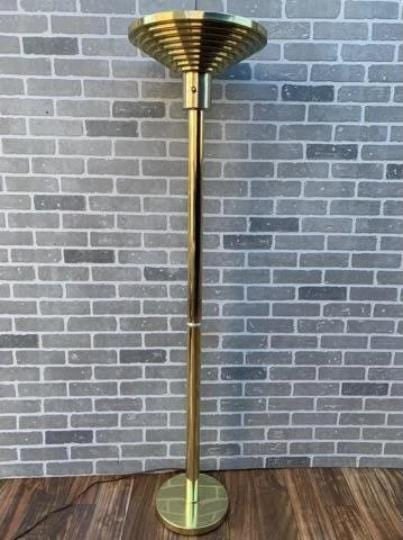 Art Deco Brass Torchiere Floor Lamp with Brass Shade (1 of 10)