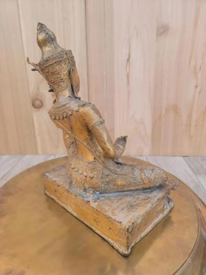 Antique Thailand Gilded Bronze Statue of Saraswati Playing a Vina - 4