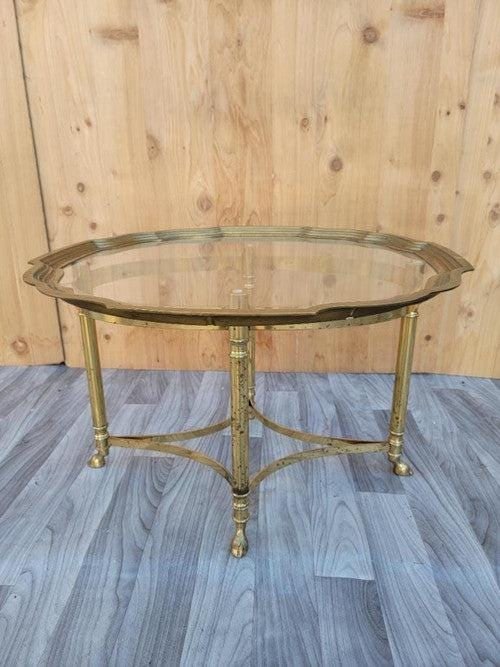 Hollywood Regency Labarge Brass Scalloped Edge Tray Top Side Table (1 of 8)