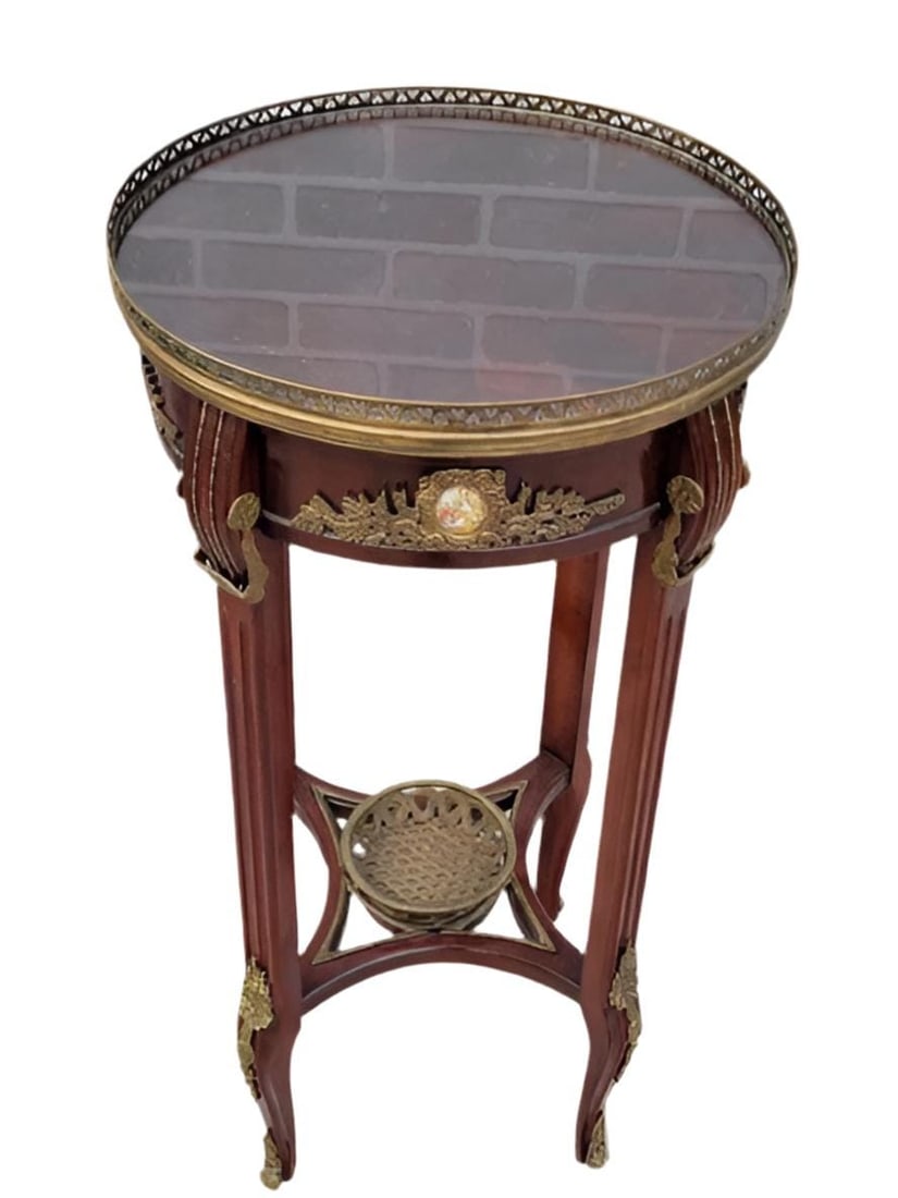 Antique French Louis XVI Style Mahogany with Brass Ormolu Accent Table - 3