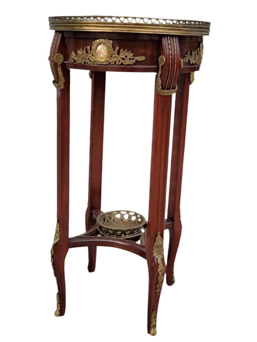 Antique French Louis XVI Style Mahogany with Brass Ormolu Accent Table - 4