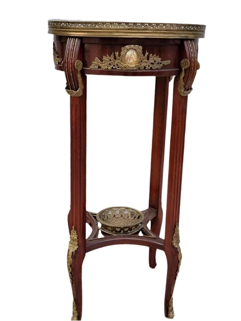 Antique French Louis XVI Style Mahogany with Brass Ormolu Accent Table - 5