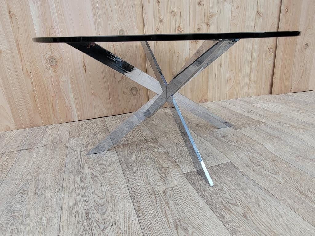 Vintage Pace Collection JAX Chrome Base Round Tinted Glass Top Coffee Table - 4