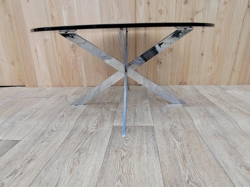 Vintage Pace Collection JAX Chrome Base Round Tinted Glass Top Coffee Table - 6
