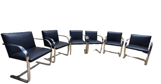 Mid Century Modern BRNO Style Cantilever Chairs in Black Leather - Set of 6 (1 of 9)
