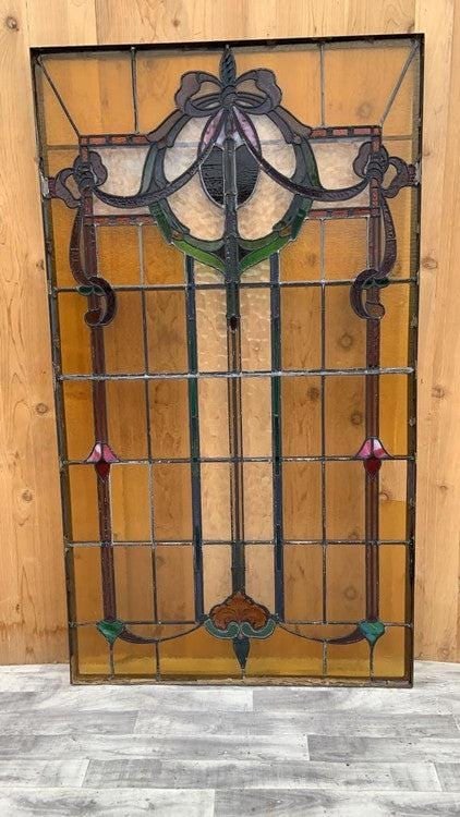 Antique Wrought-Iron Framed Stained Glass Window/Door (1 of 10)
