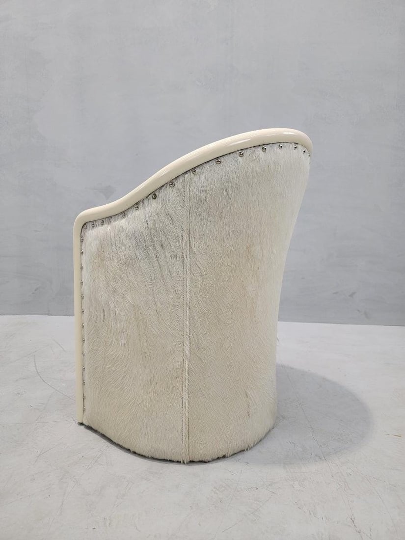 Vintage Italian Cream Lacquer Barrel Back Occasional Chair by Tonon Newly Reupholstered in Cowhide - 2