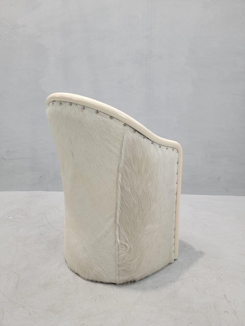 Vintage Italian Cream Lacquer Barrel Back Occasional Chair by Tonon Newly Reupholstered in Cowhide - 3