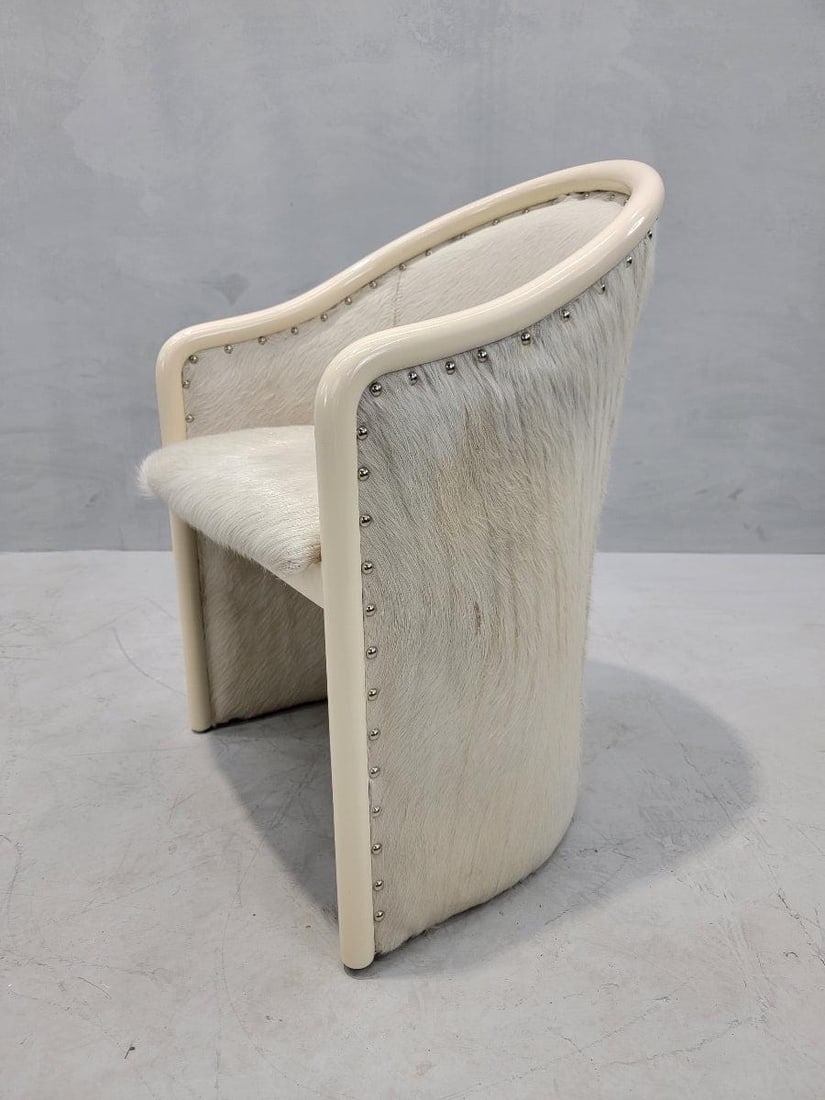 Vintage Italian Cream Lacquer Barrel Back Occasional Chair by Tonon Newly Reupholstered in Cowhide - 5