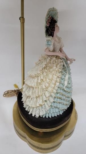 Antique Victorian Dresden Porcelain Lace Lady Boudoir Lamps - Pair - 8