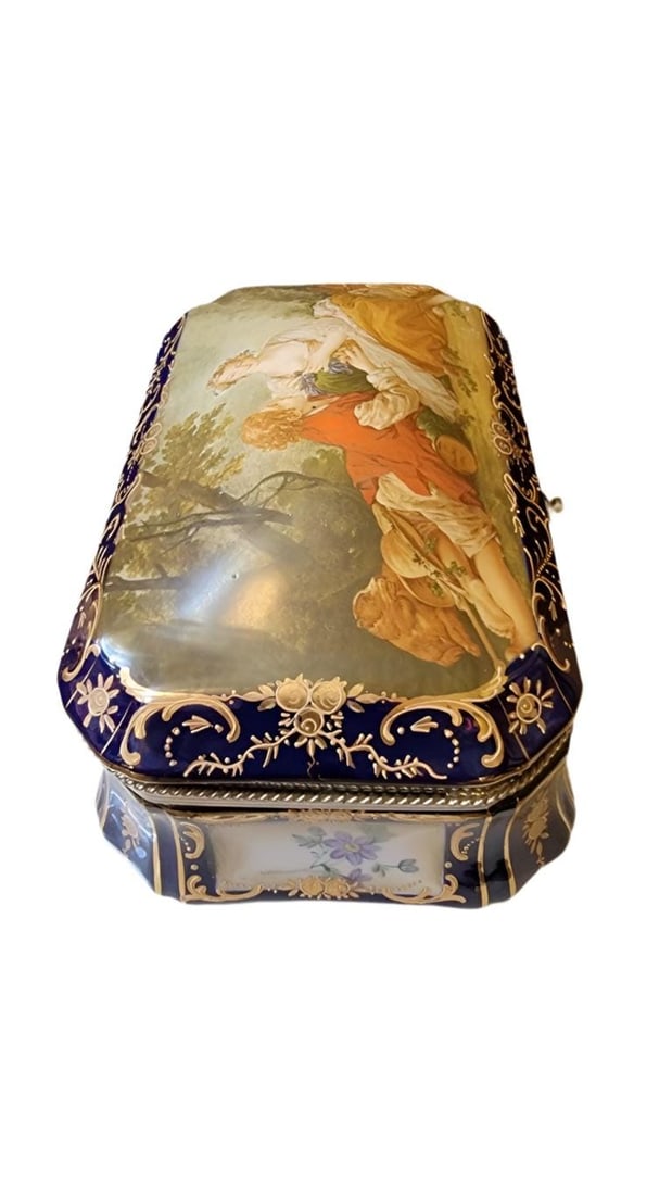 Antique French Sèvres Style Painted Porcelain and Gilt Brass Box - 2