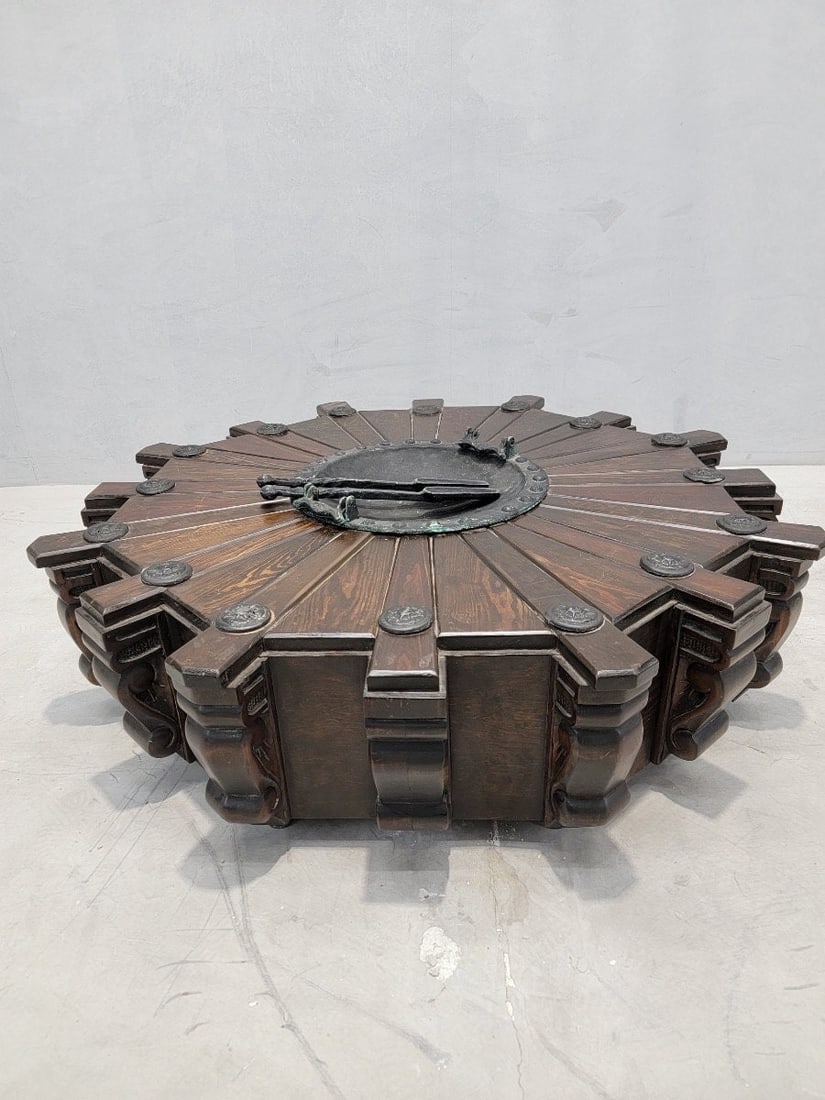 Antique Rustic Spanish Revival Style Mahogany Pinwheel Coal / Fire Pit / Coffee Table (1 of 9)