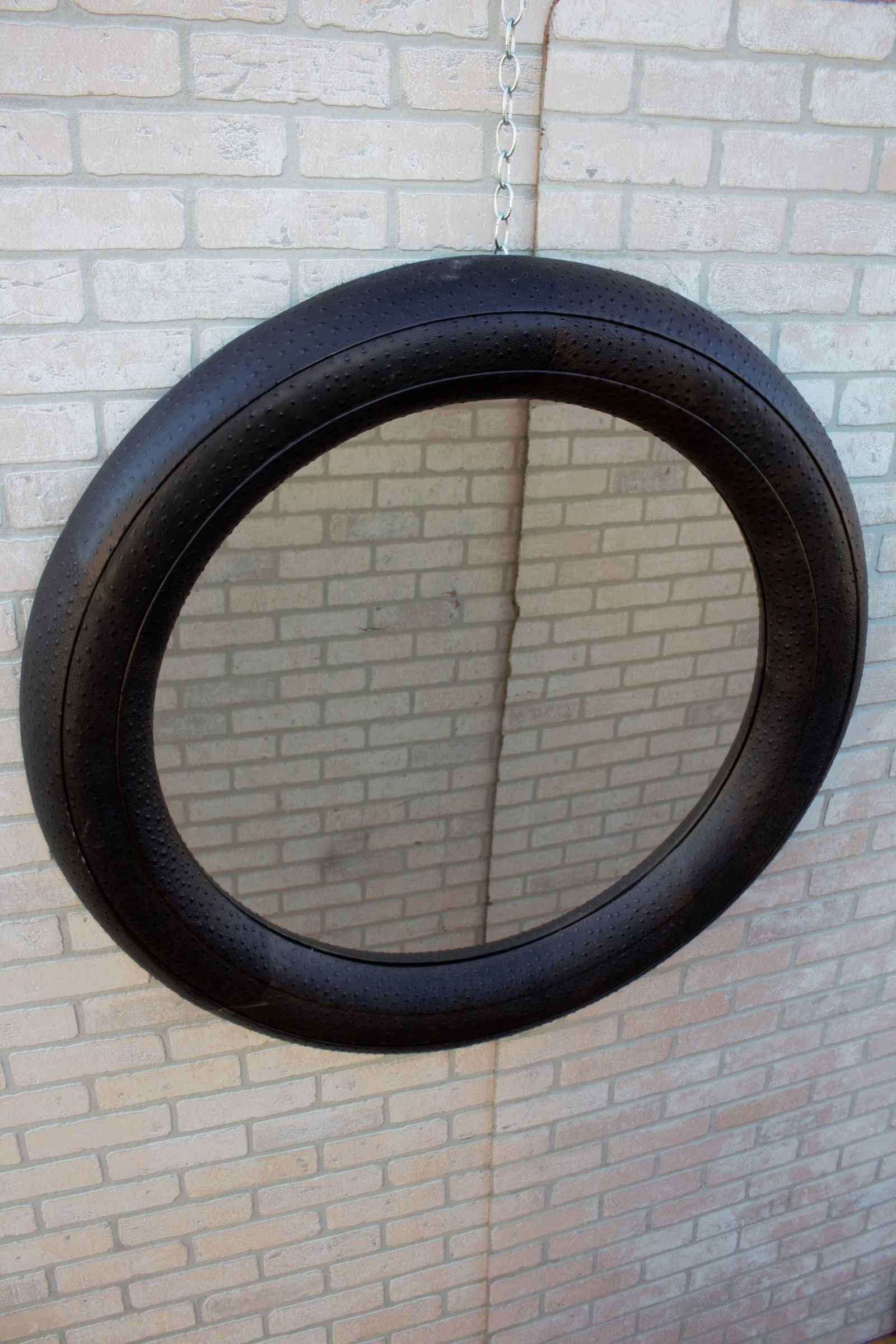 Black Faux Ostrich Leather Framed Wall Mirror - 2