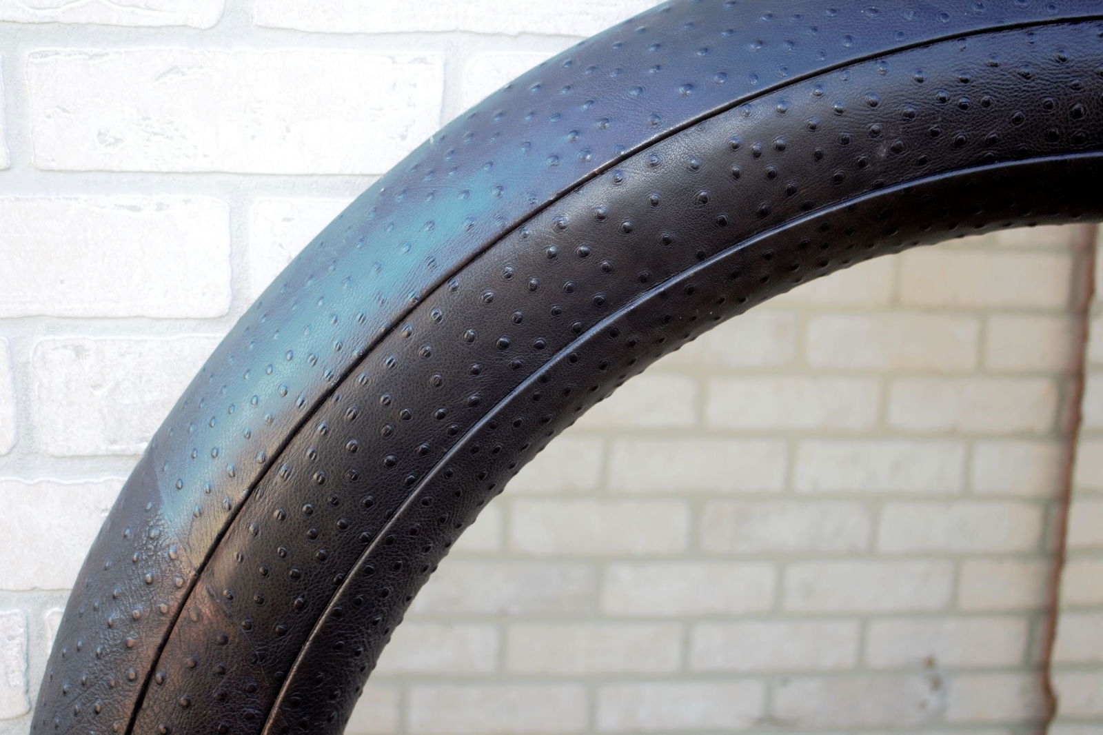 Black Faux Ostrich Leather Framed Wall Mirror - 4