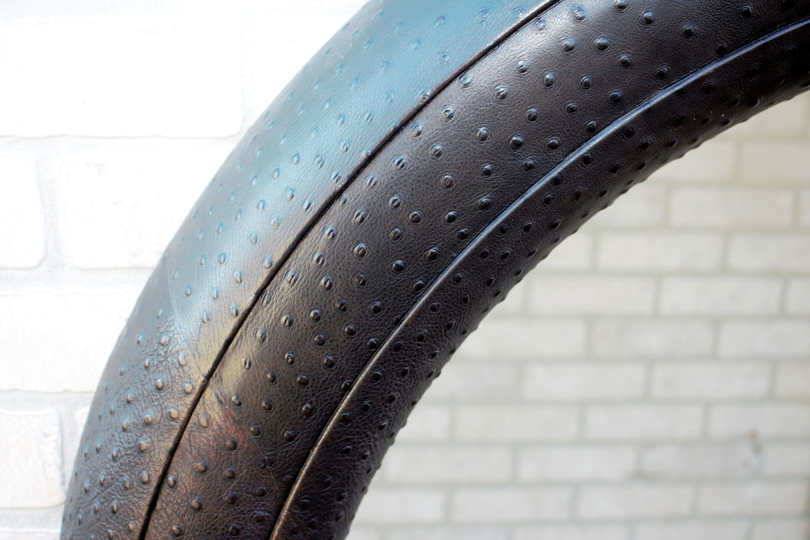 Black Faux Ostrich Leather Framed Wall Mirror - 5