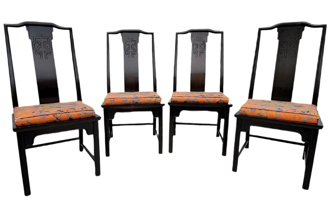 Hollywood Regency Chinoiserie Chin Hua Ebonized Dining Set by Century Furniture - 5